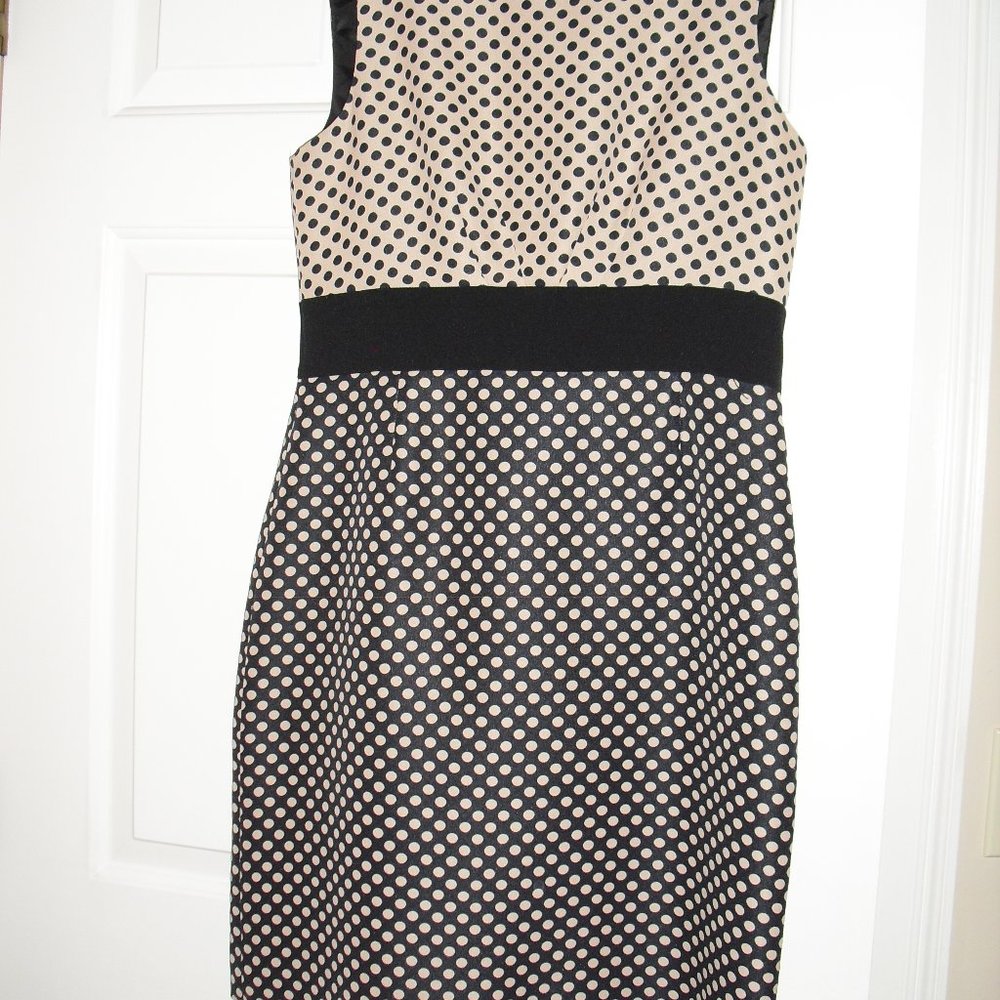 Tahari Black and tan sheath Dress - Reverse Poka Dot - Size 10